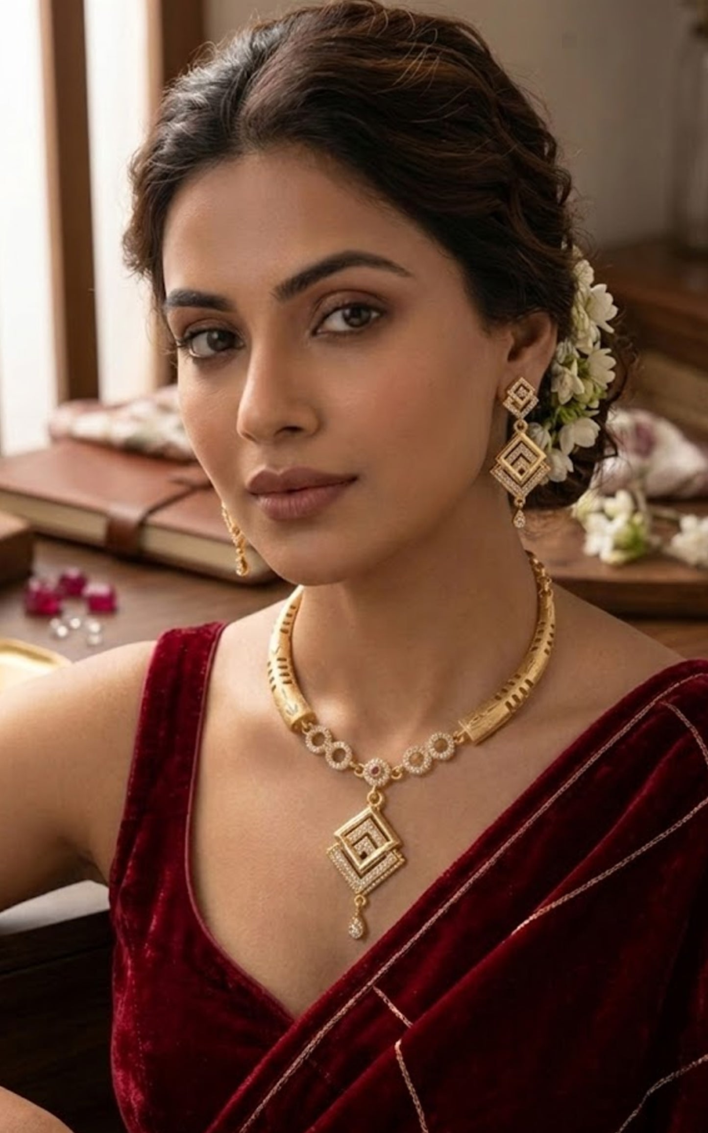 Royal Geometric Gold Necklace Set