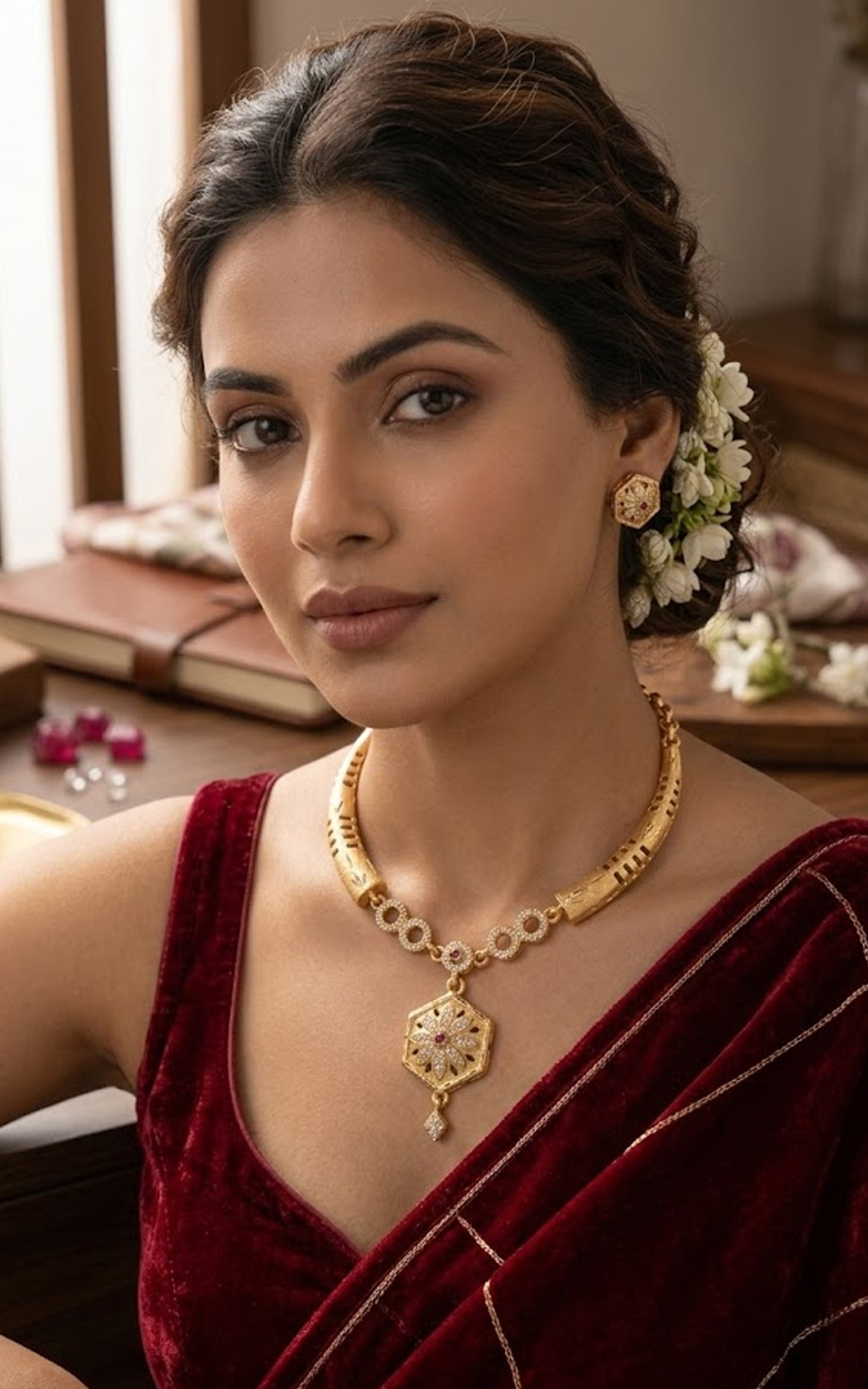 Elegant Floral Gold Necklace Set for Women