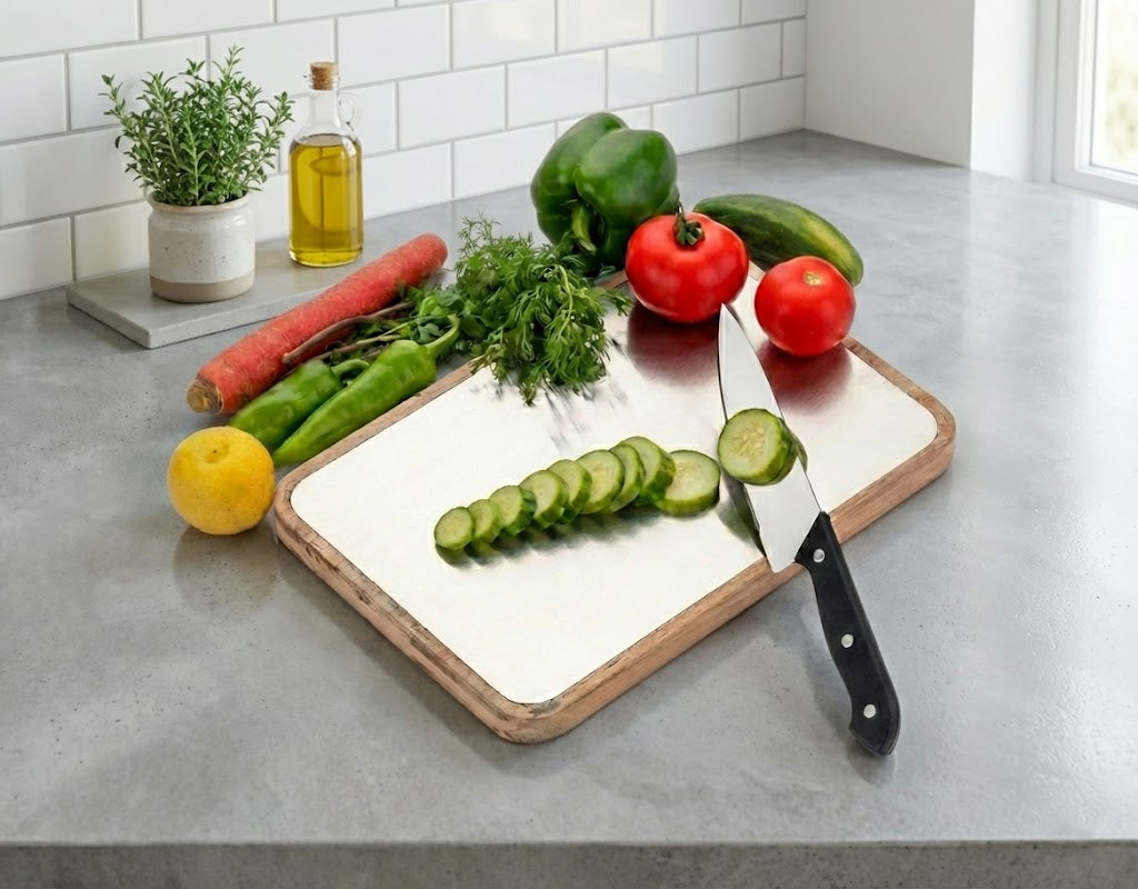 Premium Stainless Steel + Wood  Kitchen Chopping Board