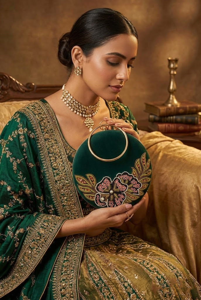Embroidery Round Party Clutch