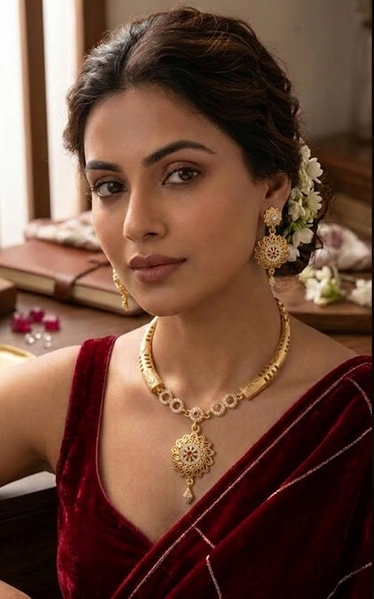 Royal Floral Gold Necklace Set for Women