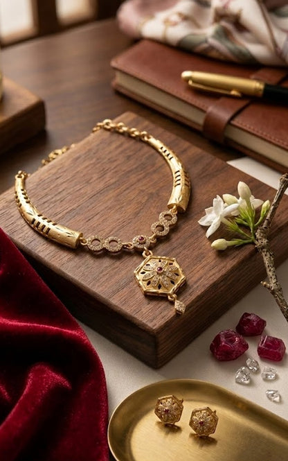 Elegant Floral Gold Necklace Set for Women