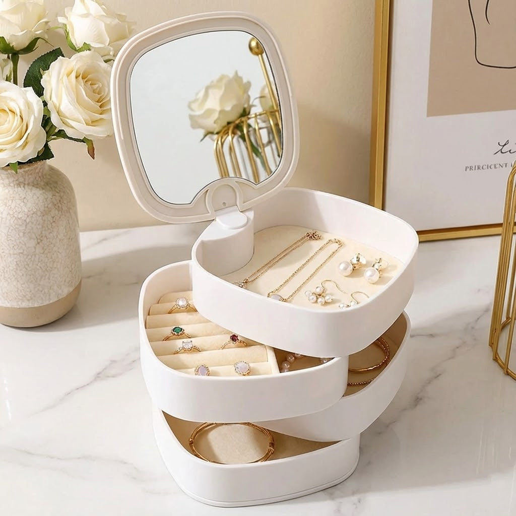 4 Layers Jewellery Box, 360 Degree Rotating Jewelry Box,
