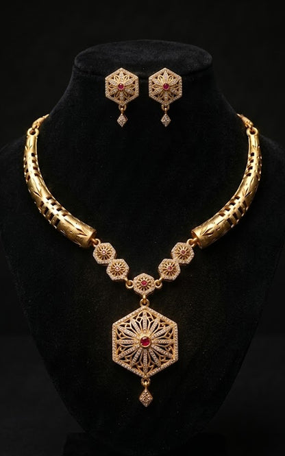 Elegant Floral Gold Necklace Set for Women