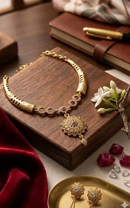 Royal Floral Gold Necklace Set for Women