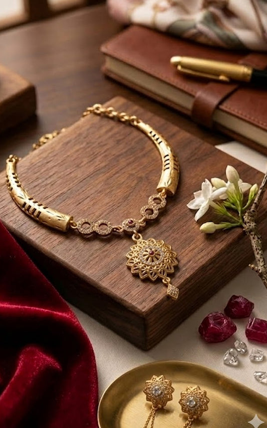 Royal Floral Gold Necklace Set for Women