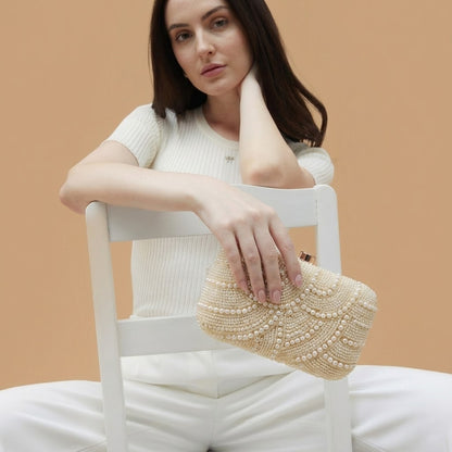 White Pearl Beaded Evening Clutch
