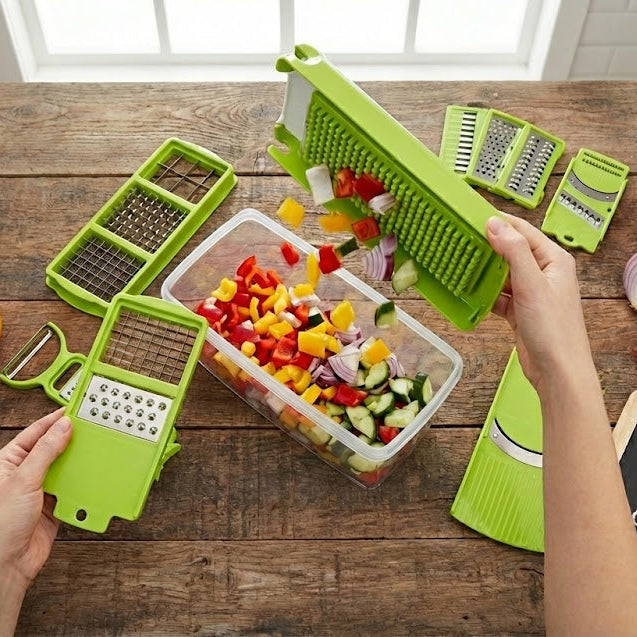 Plastic 12-in-1 Manual Vegetable Grater,Chipser and Slicer