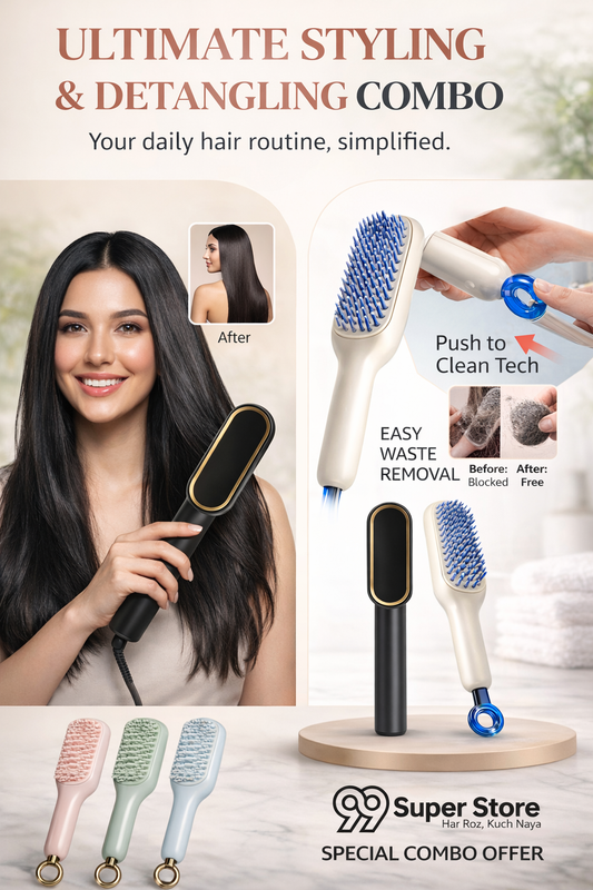 hair styler SilkGlide Self-Cleaning Hair Brush and Telescopic Comb | Anti-Static Detangling Tool with One-Pull Cleaning Mechanism, Scalp Massage