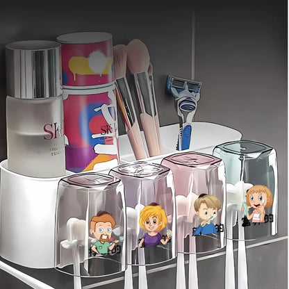 Toothbrush Holders & Storage Rack with 4 Cute Cartoon Cups