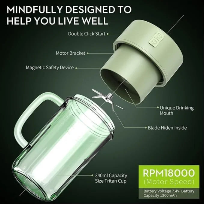 Portable Crusher Juicer With Handle & Straw, USB Rechargeable Multi Blades (420 ML)